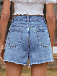 Mid Waist Casual Butterfly Embroidered Denim Shorts