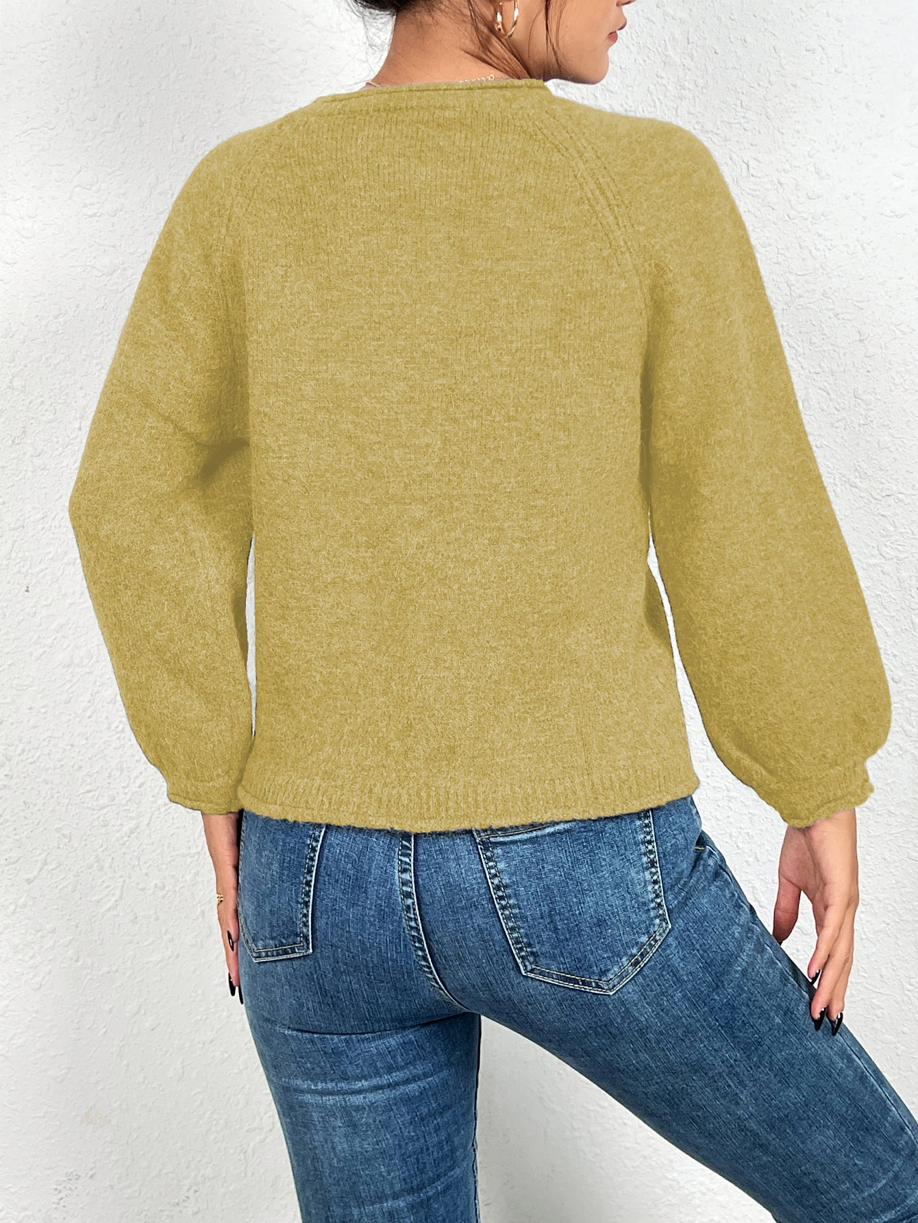 Pullover Round Neck Threaded Long Sleeve Sweater