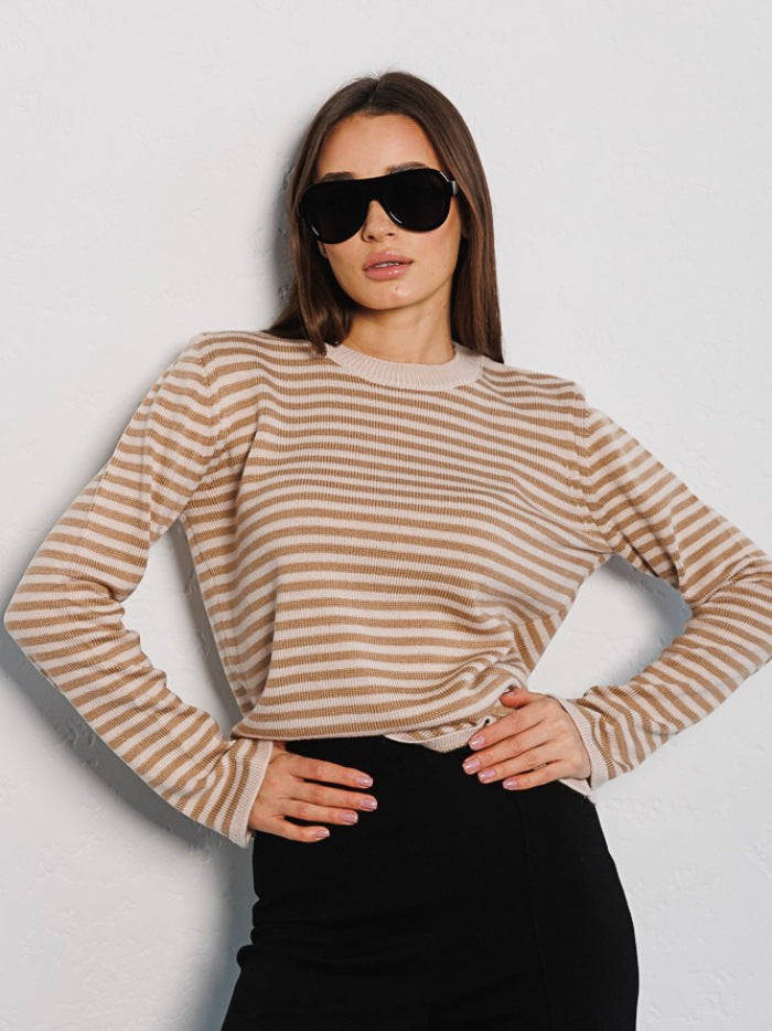 Striped Trendy Contrast Color Knitted Sweater