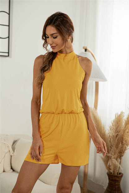 Halter Off-the-Shoulder Split Backless Button Romper