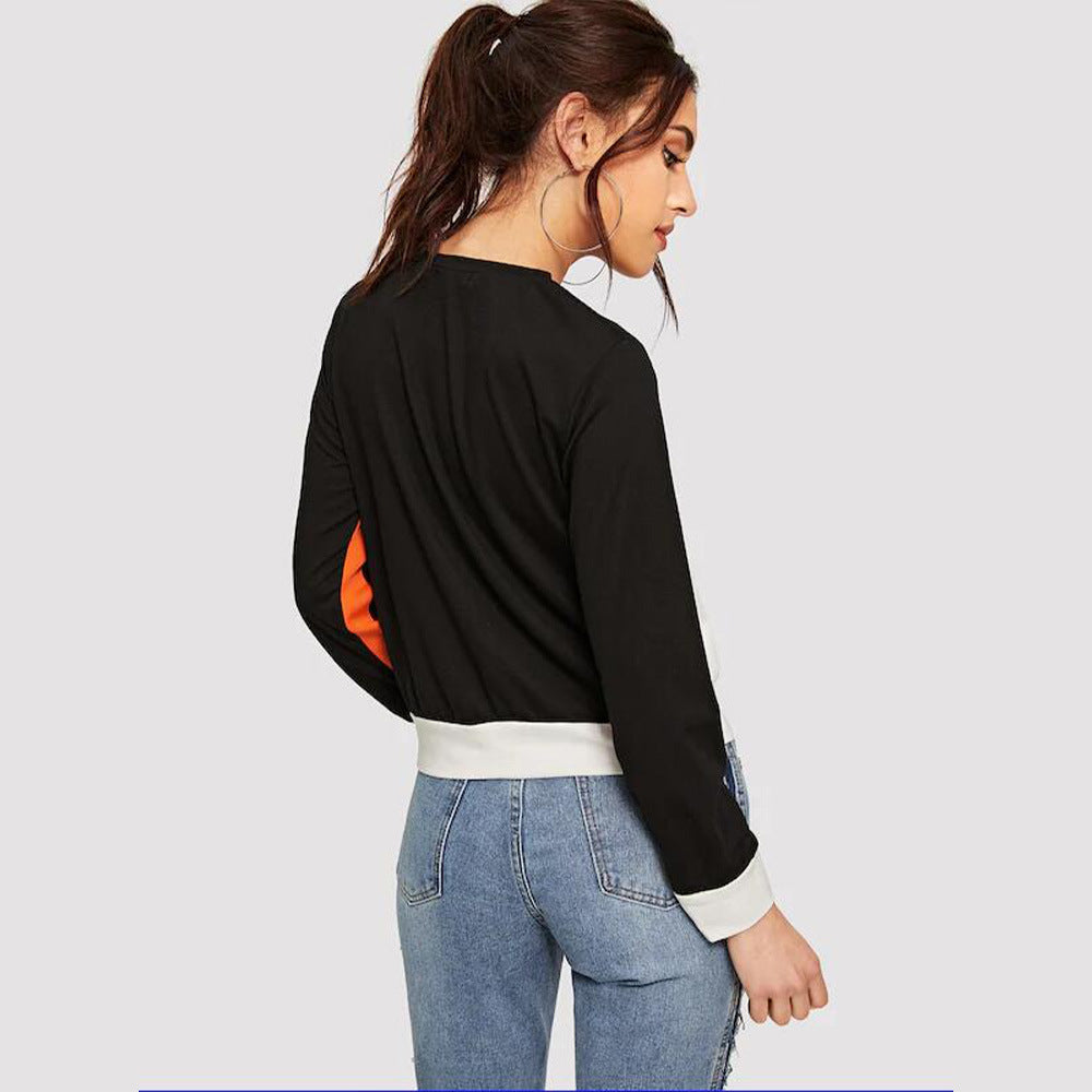 Pullover Solid Color Stitching Long Sleeve Top