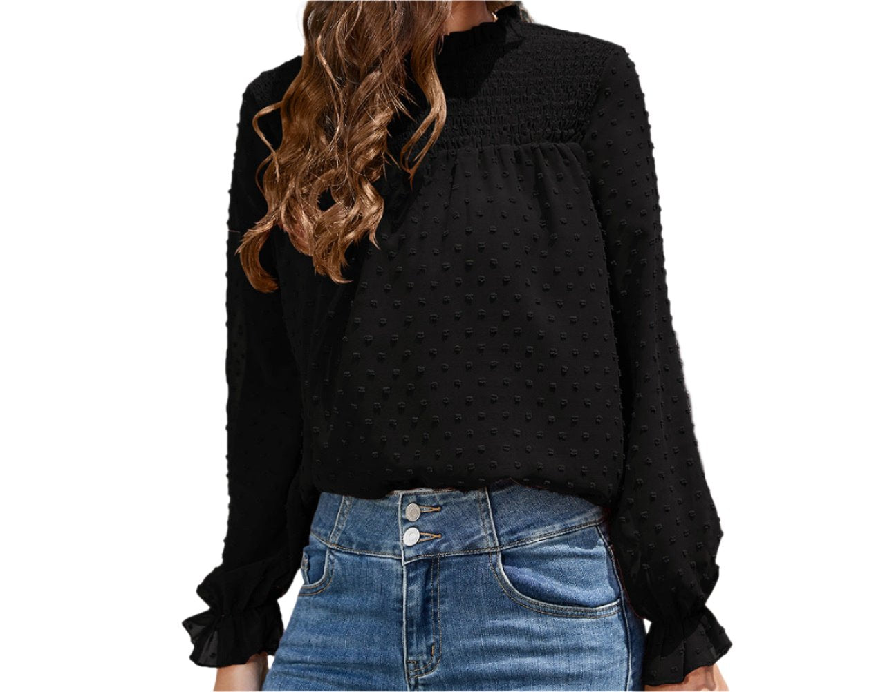 Chiffon Smocking Long Sleeve Shirt Top