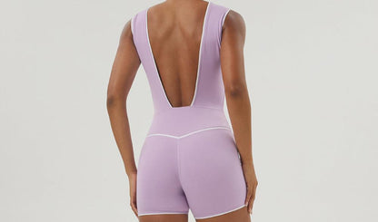 Bare Back Yoga Bodysuit V-Shaped Hip Lifting Sports Workout Romper