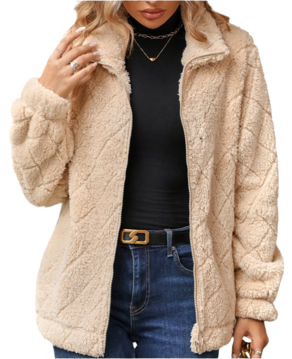 Autumn Winter Zipper Diamond Plush Coat