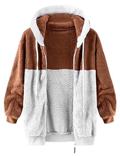 Loose Plush Zipper Hooded Coat