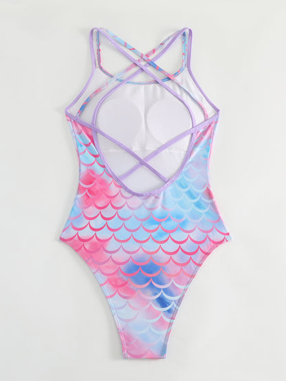 Scale Gradient Backless Swimsuit