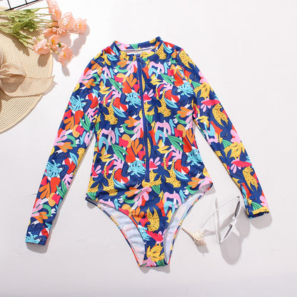 Zipper Printing Multi-Color Long Sleeve Surfing Suit