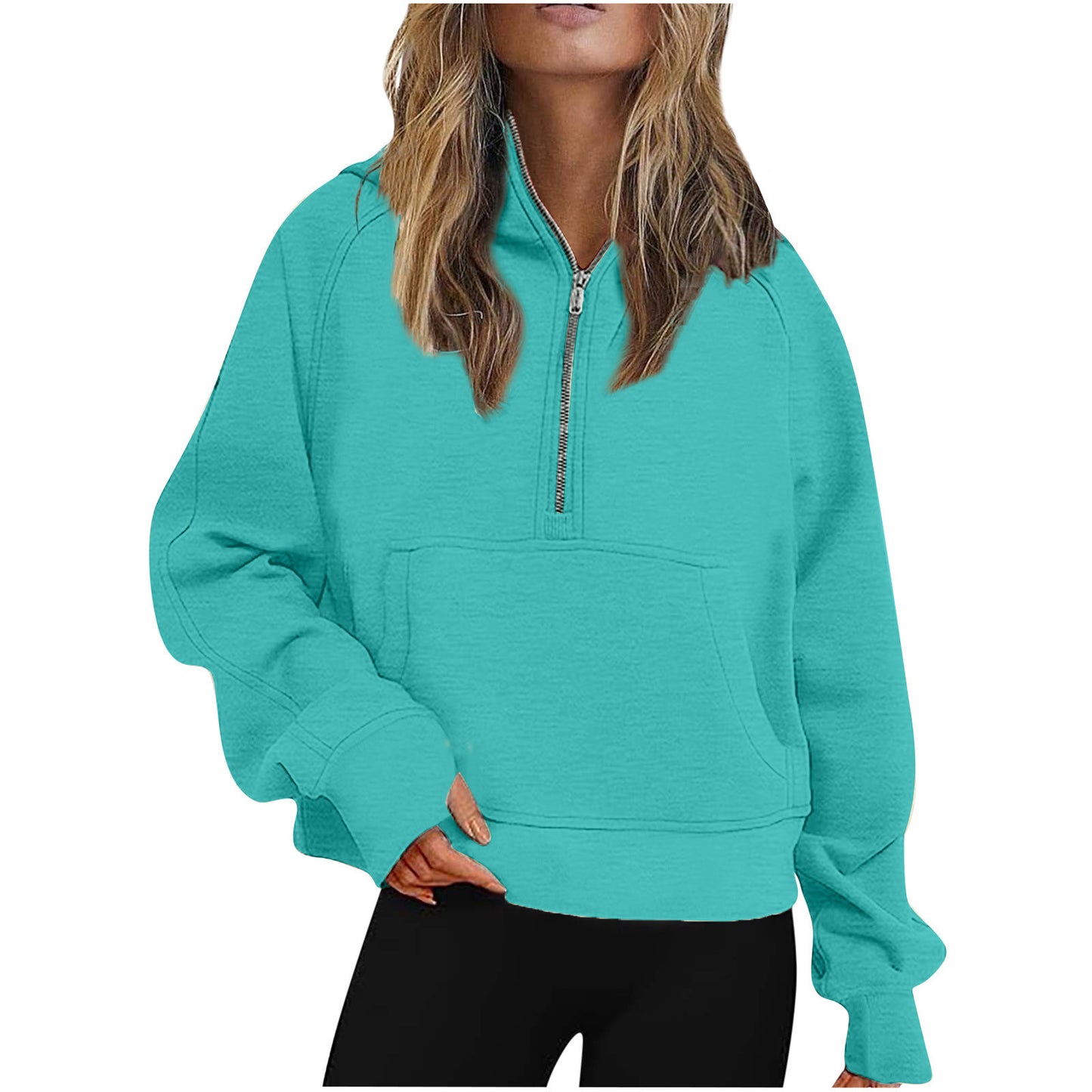 Sports Half Zipper Loose Short Fleece Lined Pullover Sweatshirt