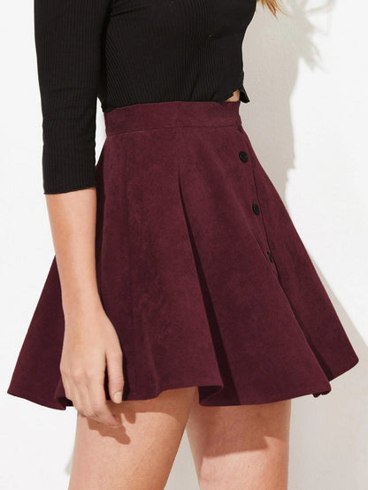 Corduroy Single Row Button High Waist Skirt