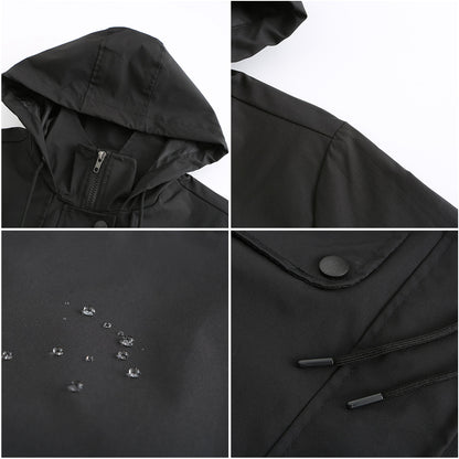 Windbreaker Mid Length Hooded Outdoor Raincoat