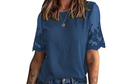 Short Lace Sleeve Chiffon Shirt