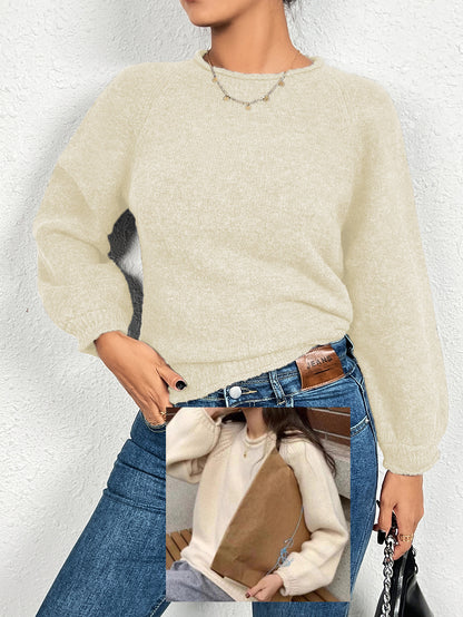 Pullover Round Neck Threaded Long Sleeve Sweater