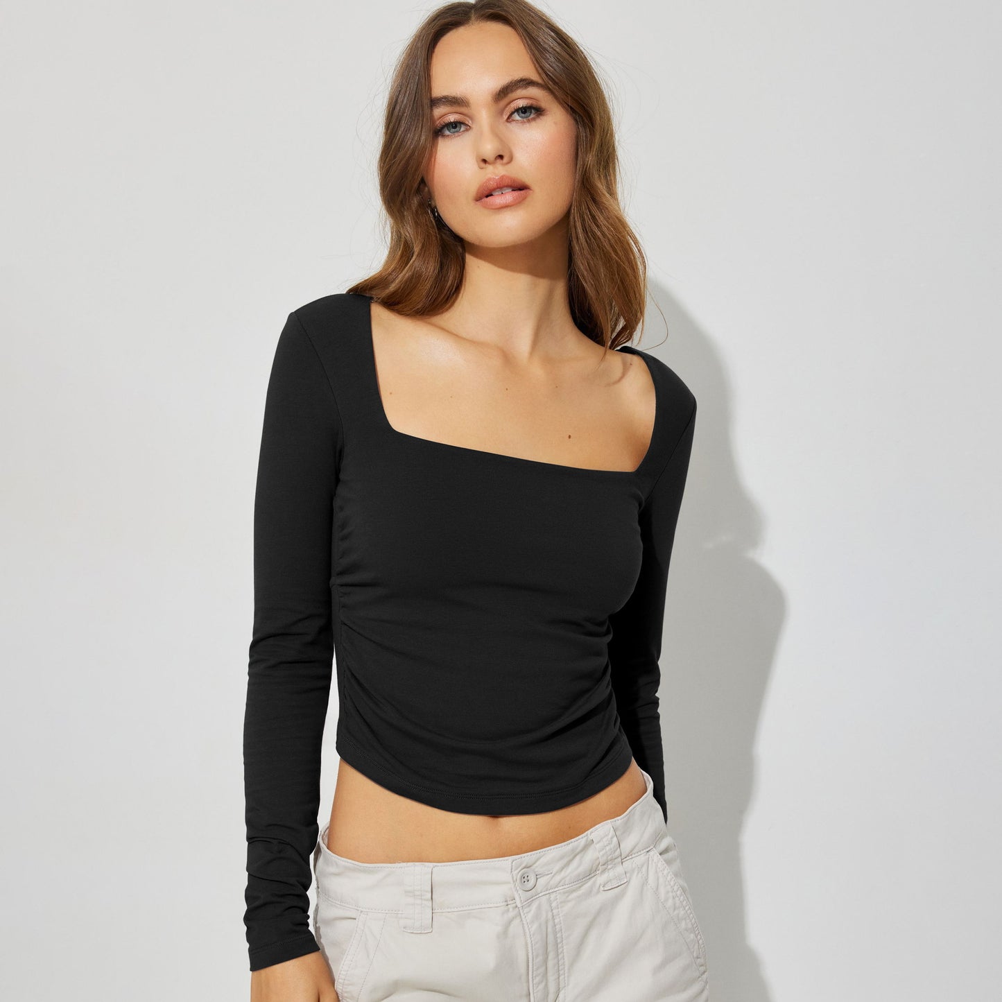 Sexy Long-Sleeve Square Collar Backless Top