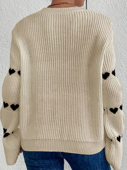 Heart Jacquard Flared Sleeves Sweater