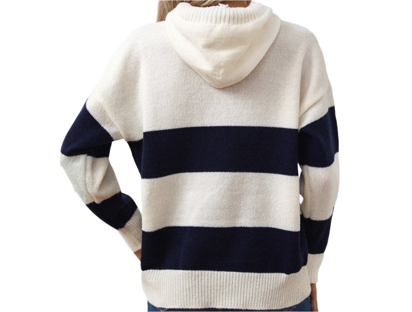 Hooded Color Contrast Pullover Sweater