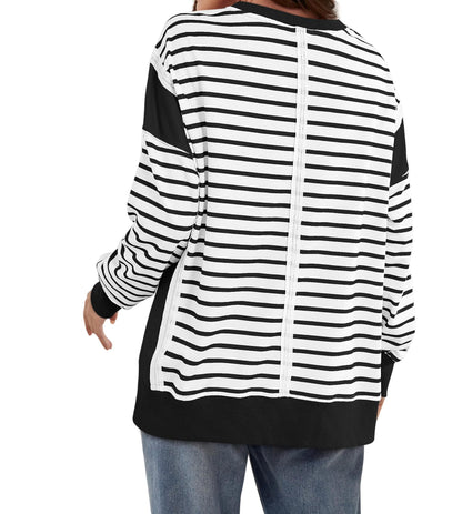 Multicolor Hoodie Striped Color Contrast Long Sleeve Pullover Sweater