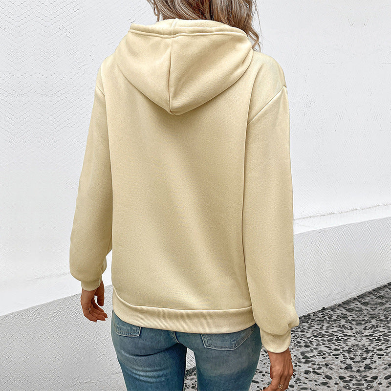 Long-Sleeve Solid Color Hoodie Sweatshirt