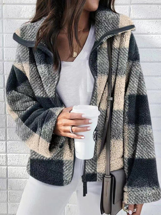 Double Sided Plush Plaid Coat