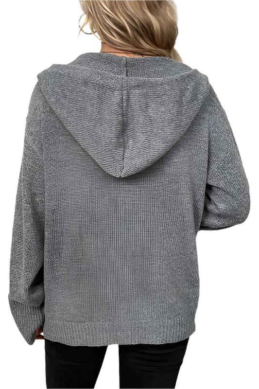 Hooded Single-Breasted Drawstring Knitted Sweater