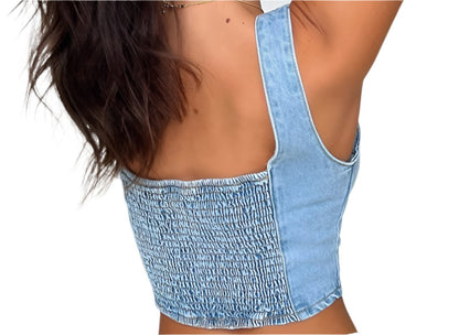 Denim Small Vest Breasted Shoulder Strap Solid Color Sling Top