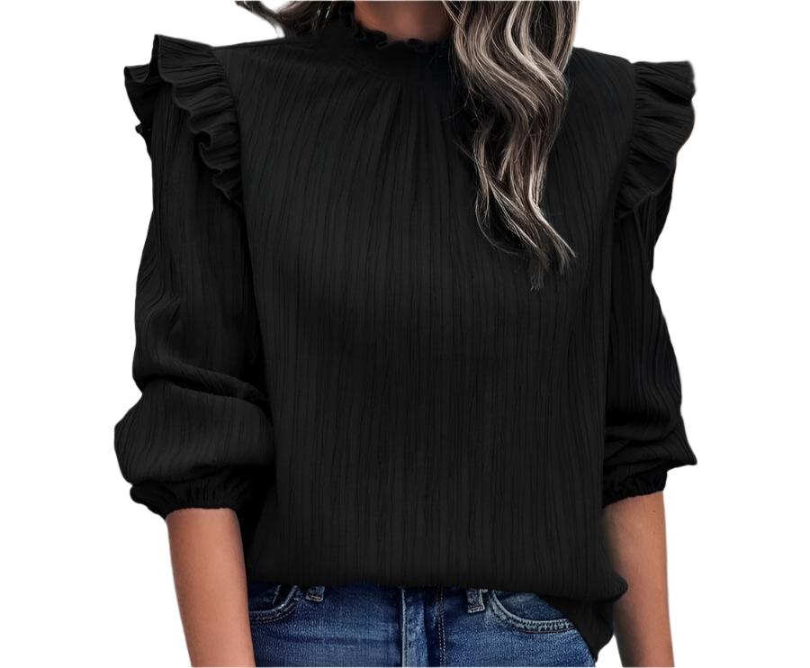 Ruffled Lotus Leaf Lantern Sleeve Elegant Top