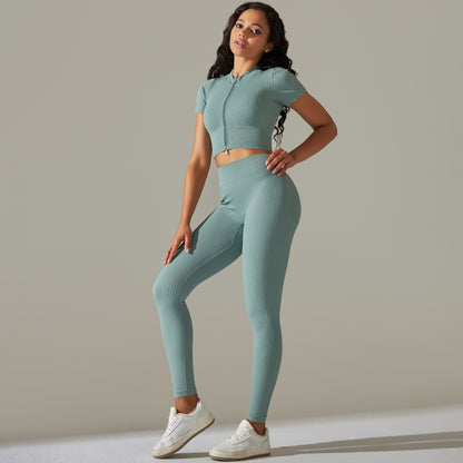 Seamless Knitted Hip High Waist Yoga Running Fitness Sports Suit