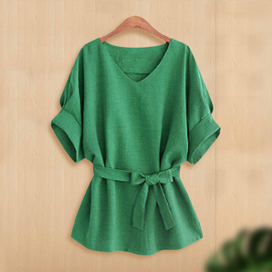 Plus Size Waist Drawstring Loose Batwing Sleeve Top