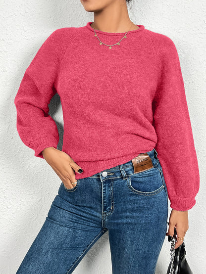 Pullover Round Neck Threaded Long Sleeve Sweater