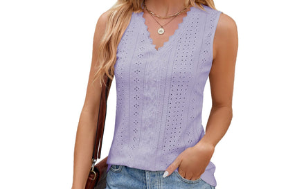 V-neck Lace Stitching Loose Fitting Sleeveless Tank Top