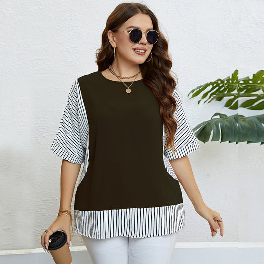 Plus Size Stitching Faux Two Piece Top