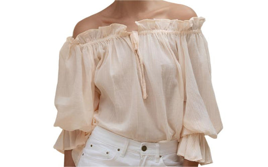 Special Interest Design Stringy Pure Cotton French Off Shoulder Top