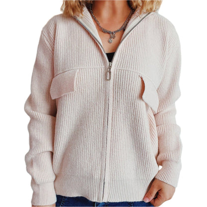 Zipper Pocket Knitted Cardigan