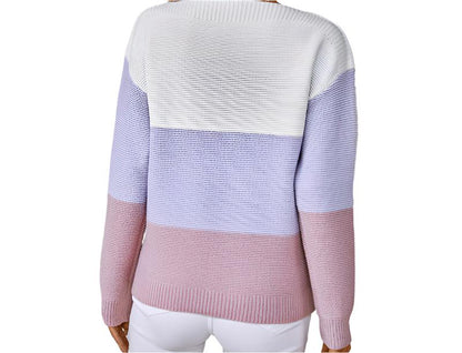 Contrast Color off Neck Button Pullover Sweater