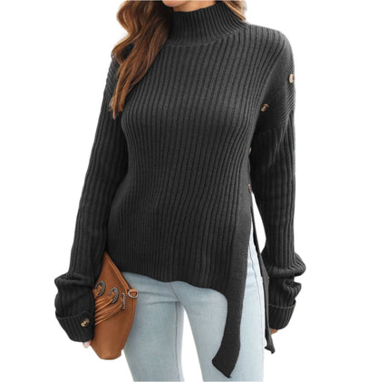 Ribbon Fastener Turtleneck Sweater