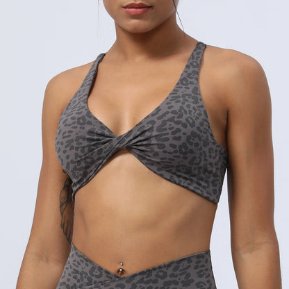 Leopard Print Yoga Twisted Sports Bra