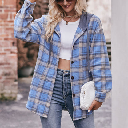 Flannel Plaid Hooded Casual Shirt