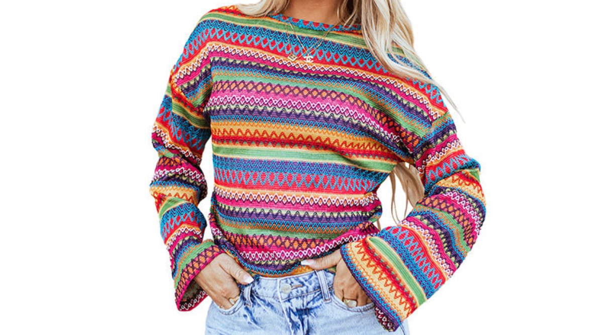 Color block Striped Drop Shoulder Long Sleeve Knitted Pullover Sweater