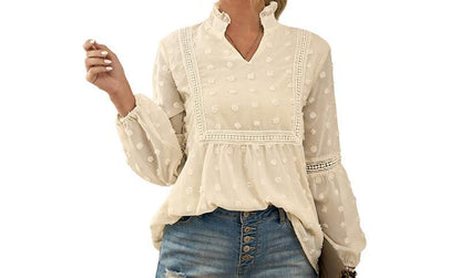 Lace Chiffon Long Sleeve Shirt Top