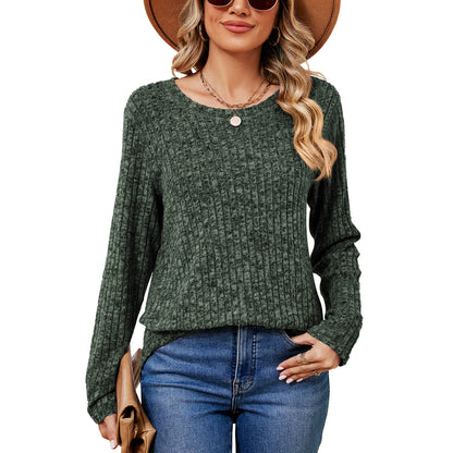 Solid Color Round Neck Loose Long Sleeve Pullover Top