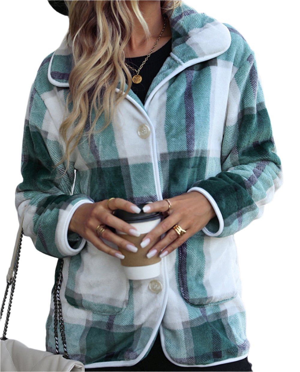 Collared Long Sleeve Single Breasted Plaid Coat