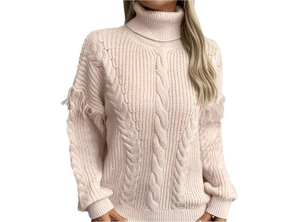 Drizzling Tassel Twisted Turtleneck Sweater