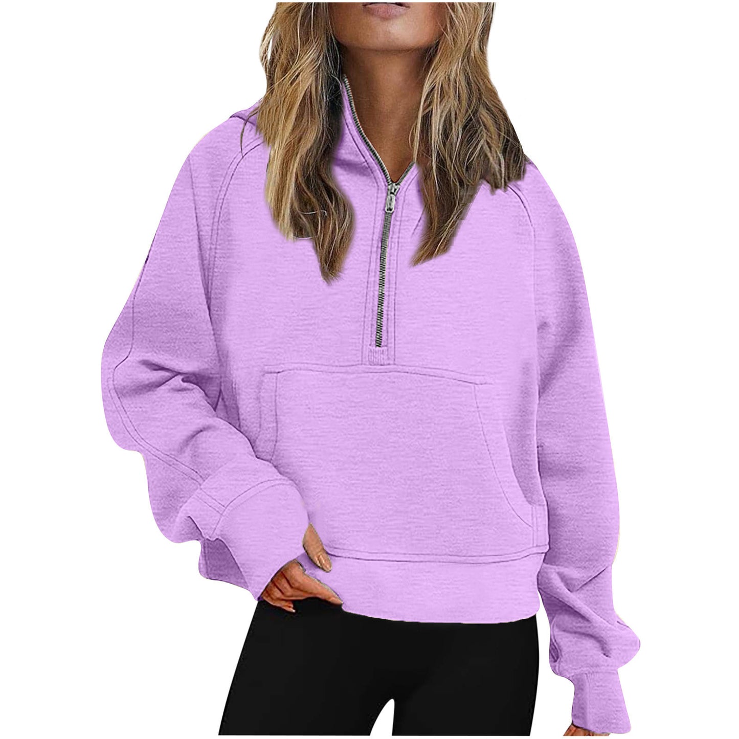 Sports Half Zipper Loose Short Fleece Lined Pullover Sweatshirt