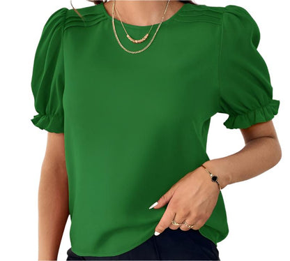 Solid Color Round Neck Shirt Top