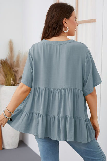 Plus Size Short Sleeve Fluffy Shirt Loose Top