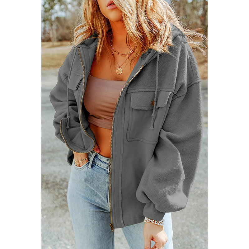 Casual Pocket Drawstring Long Sleeve Coat