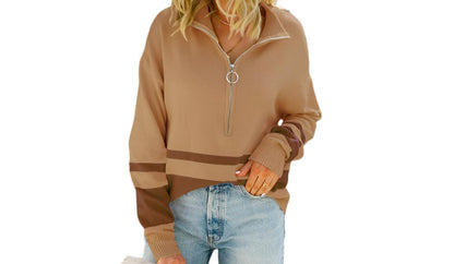 Stitching Street Hipster Fleece Loose Collar Pullover Long Sleeved Sweater