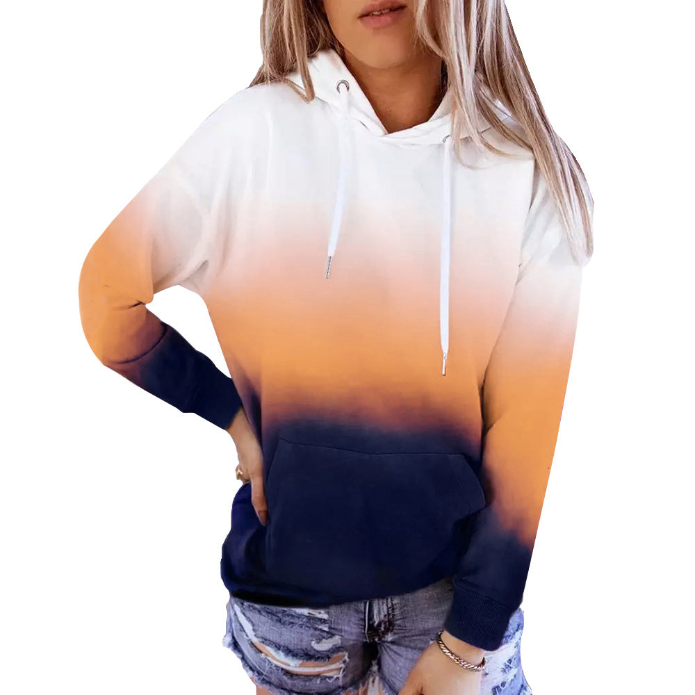 Long Sleeved Gradient Printed Casual Hoodie