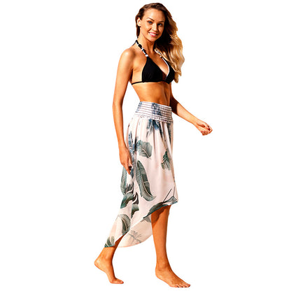 Tropical Leaf Print Chest Wrapped Beach Dress