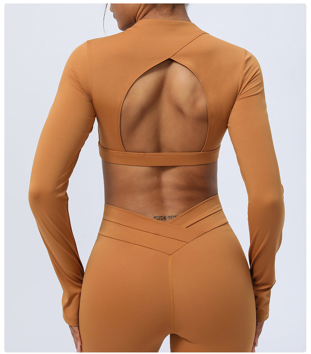 Hollow Cutout Back Yoga Long Sleeves Cropped Sports Top