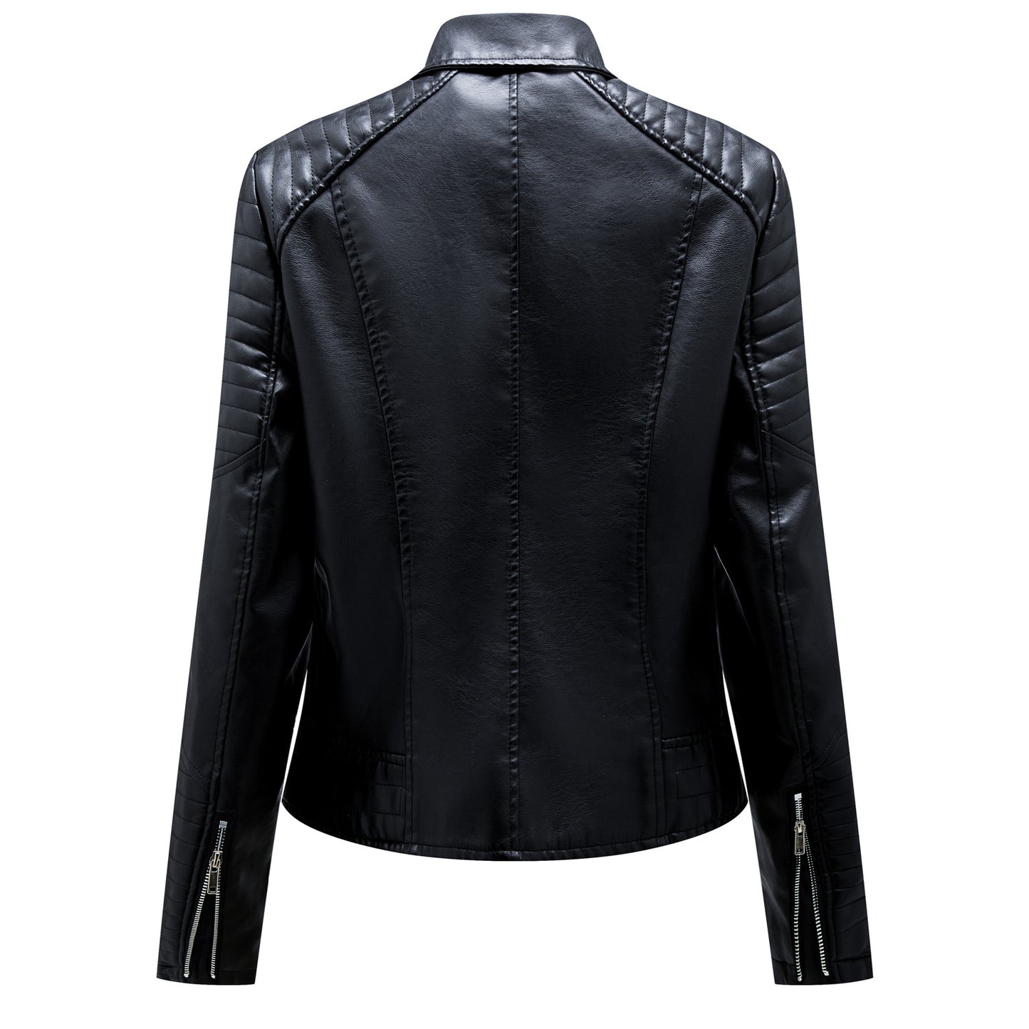 European Leather Collared Motorcycle Oblique Zipper Jacket